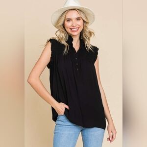 Culture Code Full Size Frill Edge Smocked Sleeveless Top